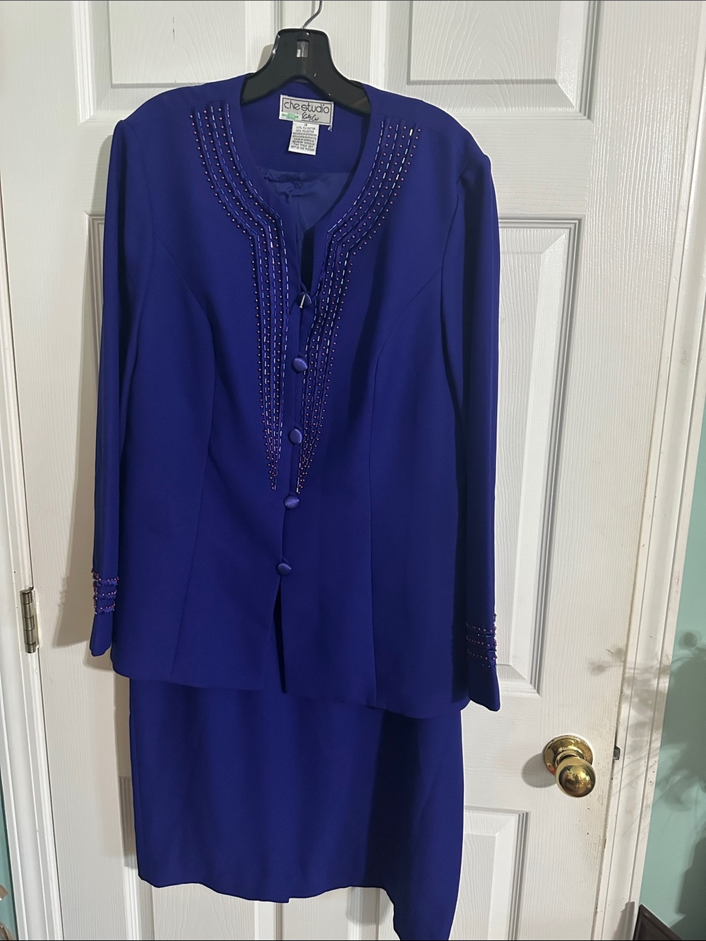 Chet Studio Royal Blue Beaded Skirt Suit
